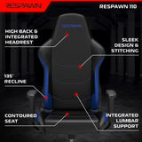 RESPAWN 110 Gaming Chair - Gamer Chair PC Computer Chair, Ergonomic Gaming Chairs, Office Chair with Integrated Headrest, Gaming Chair for Adults 135 Degree Recline with Angle Lock - Blue RESPAWN