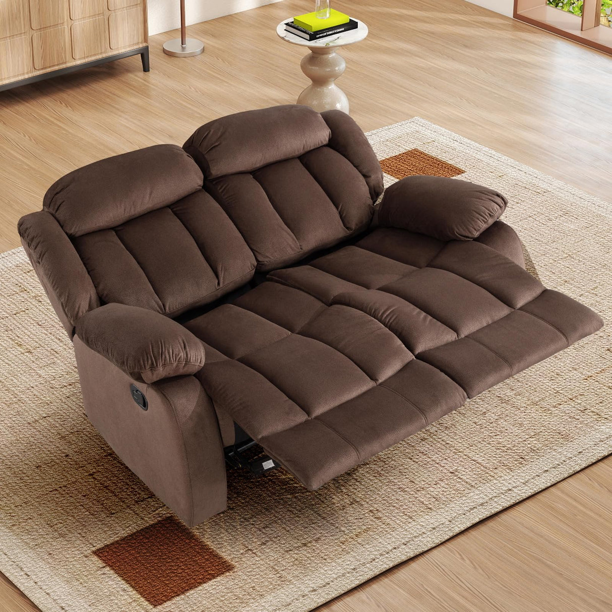 INZOY Manual Reclining Sofa Set, Included Manual Single Recliner Chair and Wall-Hugger 2 Seat Recliner Loveseat, Modern Double Reclining Sofa Couch for Living Room Furniture, Brown, 1+2 INZOY