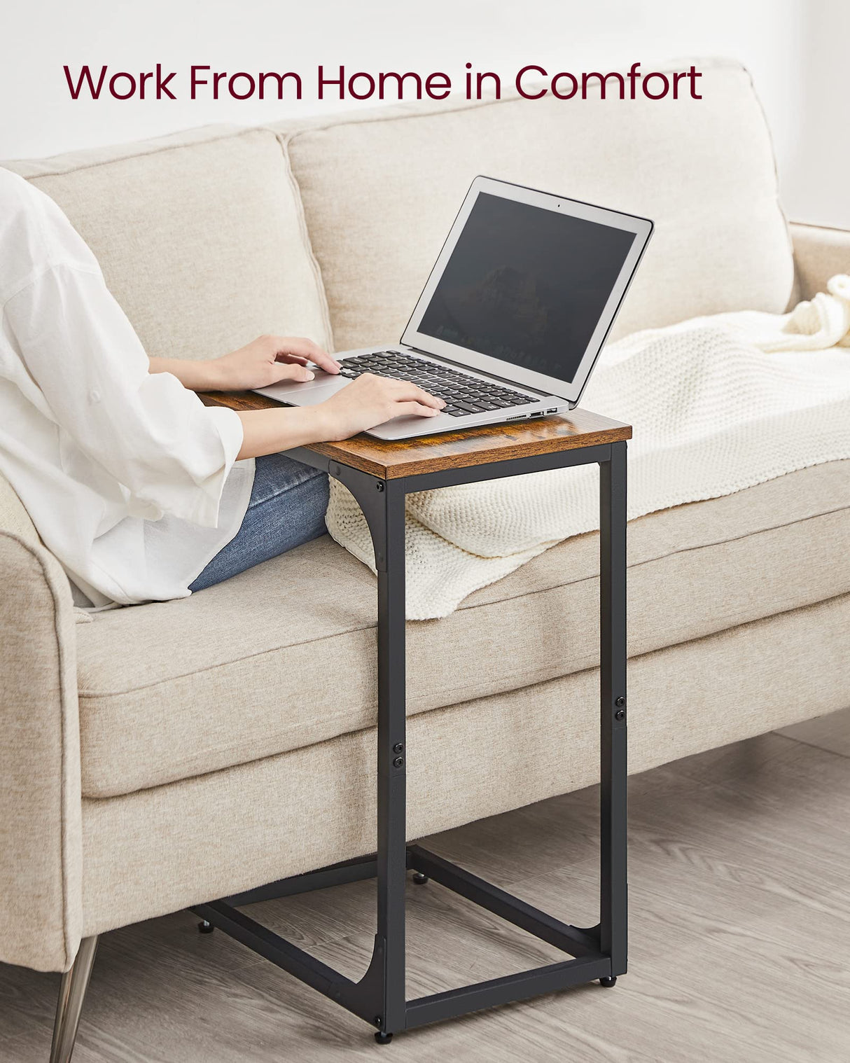 VASAGLE C-Shaped End Table Set of 2, Small Side Table for Couch, Sofa Table with Metal Frame for Living Room, Bedroom, Bedside, Rustic Brown and Black VASAGLE