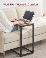 VASAGLE C-Shaped End Table Set of 2, Small Side Table for Couch, Sofa Table with Metal Frame for Living Room, Bedroom, Bedside, Rustic Brown and Black VASAGLE