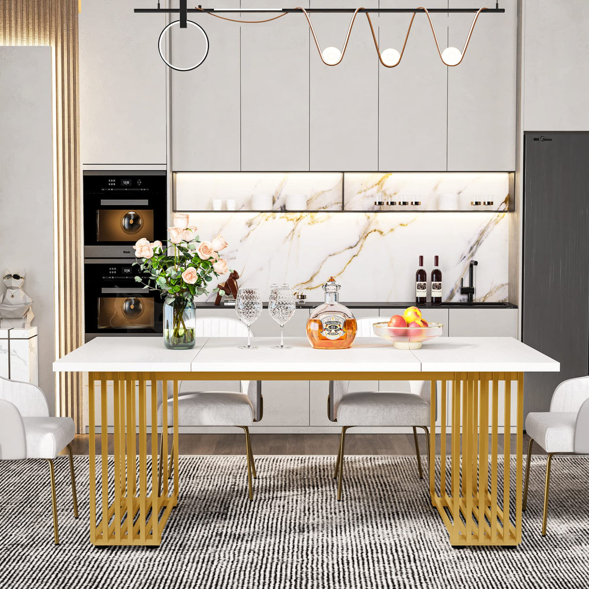 Tribesigns Modern Dining Table for 6-8 People, 70.8-in White Dining Room Table, Wooden Kitchen Table, Rectangular Dinner Table for Dining Room Family Gathering Tribesigns