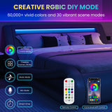 SHA CERLIN LED King Deluxe Upholstered Bed Frame - Adjustable Grey Sleigh Design with Music Sync Lighting SHA CERLIN