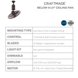 Craftmade BW321AG3 Bellows III Dual Mount 21" Outdoor Reversible Oscillating Ceiling Fan with Wall & Remote Control, 3 Blades with Safety Cage, Aged Bronze Textured Craftmade