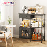 SWTYMIKI Coffee Bar Cabinet for Home - Farmhouse Coffee Stand Station Multi-Purpose Storage Cabinet with Adjustable Feet, Drawers - Kitchen Bar Table for Living Room, Corner, Small Space, Black SWTYMIKI