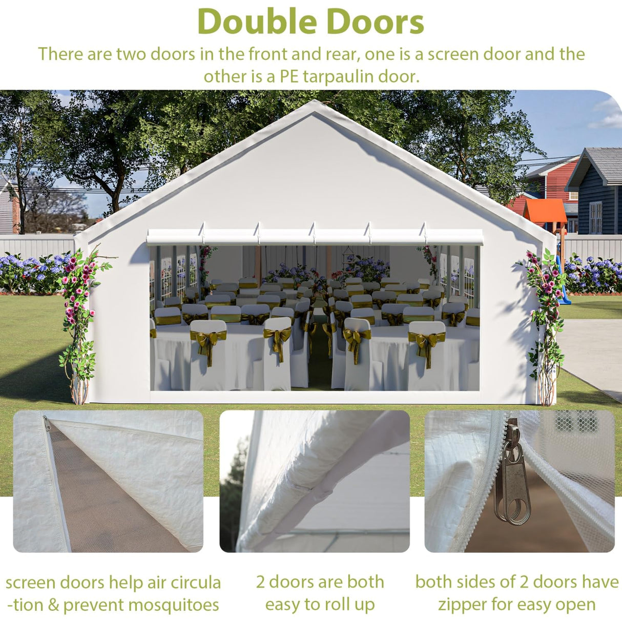 20'x40' Party Tent - Heavy Duty Upgraded Galvanized Frame, Outdoor Wedding Gazebo Shelter Canopy, Removable Sidewalls, Double Doors, and 3 Carry Bags for Parties, Weddings, and Outdoor Events Mulinsonfly