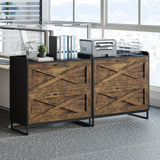 2 Drawer Lateral File Cabinet, Filing Cabinet with Charging Station for Letter/Legal/A4 Size Hanging Files, Modern Farmhouse File Cabinet for Home Office, Printer Stand with Storage, Brown and Black Befrases