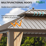 GAZEBEST 12' X 16' Hardtop Gazebo Outdoor Aluminum Patio Gazebo Double Roof Galvanized Steel Gazebo Canopy Wooden Finish Coated with Netting and Curtains,for Garden Patio,Patio Backyard,Deck and Lawns GAZEBEST