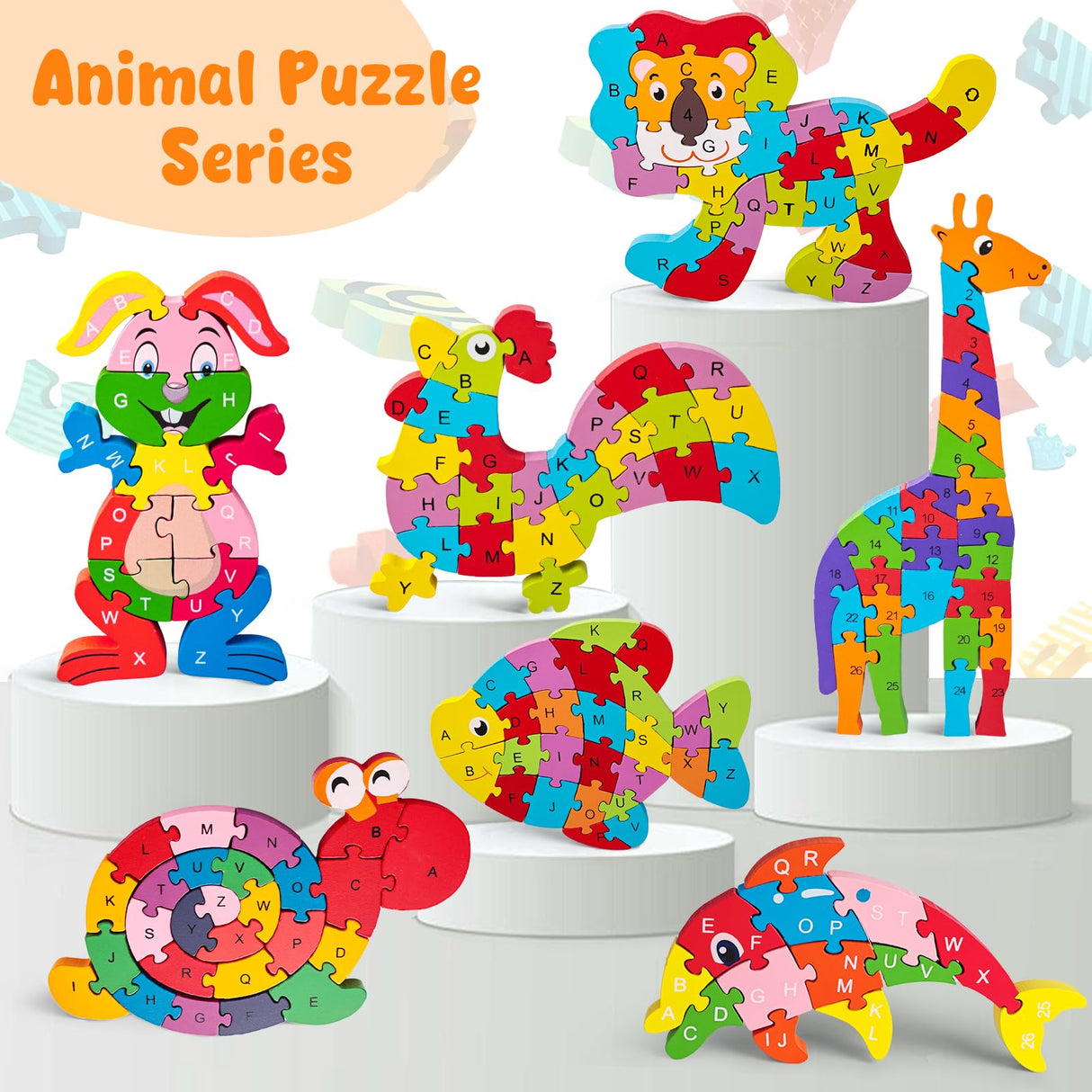 LovesTown Giraffe Wooden Puzzle, 26PCS Jigsaw Alphabet and Number Blocks, Educational Toy for Toddlers, Ideal for Gifting and Learning LovesTown