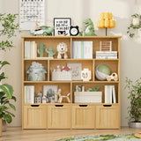 FINETONES Toy Storage Organizer, Large Toy Organizers and Storage with 4 Movable Drawers and 7 Storage Cubbies, Toy Chest Shelf Kids Bookshelf with Hidden Wheels, Natural FINETONES