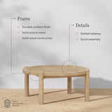 Nathan James Bora Round Outdoor Coffee Table, Farmhouse Wood Coffee Table for Patio or Porch, Solid Acacia Wood Nathan James