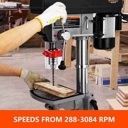 15 in Benchtop Drill Press, 7.5 Amp 120V Pure Copper Motor, 288-3084 RPM Variable Speed Cast Iron Bench Drill Press, 0-45°Tilting Worktable, Tabletop Drilling Machine for Wood Metal - WoodArtSupply