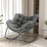 GREEN MORE Patio Rocking Chair Oversized Indoor & Outdoor, Egg Rocking Chair Lounge with Padded Cushion and Metal Frame for Front Porch Patio Backyard GREEN MORE