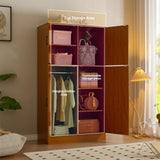 Unikito 71'' Farmhouse Wardrobe Closet with Hanging Rod, 4 Barn Door Storage Cabinet with Adjustable Shelves, Freestanding Closet Wardrobe Cabinet for Bedroom Living Room Office, Highland Oak Unikito