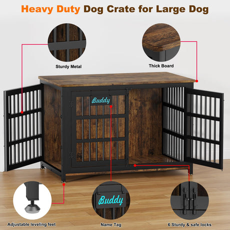 EasyCom XXL Dog Crate Furniture with Name Tag, Heavy Duty Dog Kennel Indoor for Large Dogs, Escape-Proof and Chew-Proof Dog Cage for high Anxiety Dog, Decorate House as TV Stand, End Table EasyCom