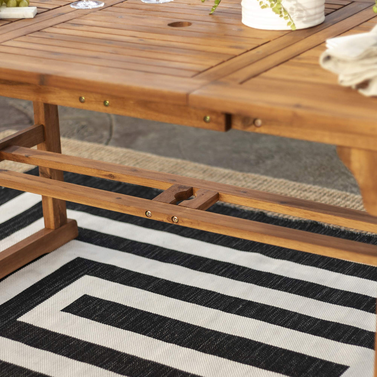 Walker Edison AZW7TXVINBR 6 Person Outdoor Wood Chevron Patio Furniture Dining Set Extendable Table Chairs All Weather Backyard Conversation Garden Poolside Balcony, 7 Piece, Brown Walker Edison