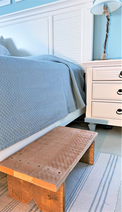 Classic Amish Reclaimed Wood Step Sitting Stool Footstool Deck Patio Door Platform, Indoor Outdoor. Natural, Rustic, Heavy Duty, Versatile. Handmade in USA. 24 x 11.5 x 8”.