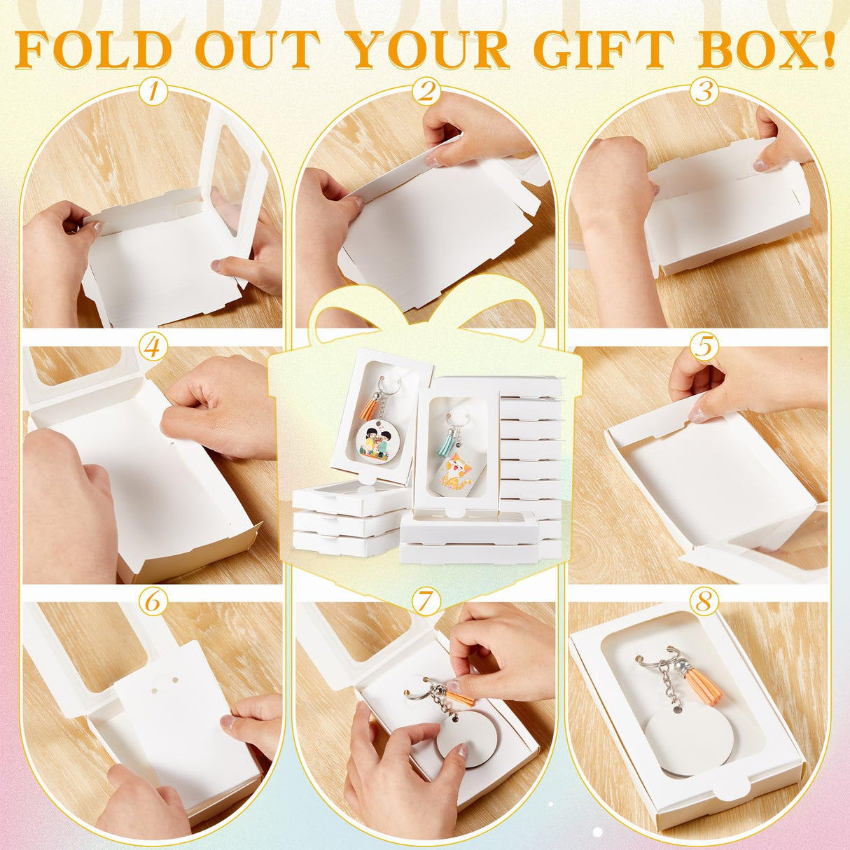 Dunzoom 30 Pcs Sublimation Keychain Blanks Gift Box 5.4" x 3.4" x 0.7" MDF Sublimation Blanks Holder Acrylic Keychain Packaging Box with Window Display Card for Rectangle Round Keychain Gift Wrapping Dunzoom