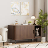 Cat Litter Box Enclosure with Cat Scratch Pad, Sliding Door, 37.4" Litter Box Enclosure Furniture Hidden Litter Box, Modern Indoor Cat House, TV Stand, Side End Table for Living Room, Walnut Halitaa