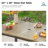 MFSTUDIO 7 Pieces Patio Dining Sets,Outdoor Furniture Set Including 1x 64 Rectangle Wood-like Table Table and 6 Padded Sling Swivel Chairs Metal Dining Set for Backyard,Garden,Deck MFSTUDIO