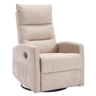 PELUMY Manual Recliner Chair with 360° Swivel & Rocking, Fabric Recliner for Living Room, Bedroom, Nursery, No Tools Assembly, 155° Recline, Compact for Small Spaces（Beige）