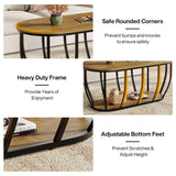 Tribesigns Oval Industrial Coffee Table with 2-Tier Storage, 47.2" Modern Wooden Center Cocktail Table with Curved Metal Base for Living Room, Home Office, Easy Assembly, Rustic Brown Tribesigns