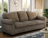 ONBRILL 90 Inch Nailhead Trim Couches for Living Room, 23" Deep Seat Rolled Arm Sofa, Comfy Upholstered 3 Seater Sofa, Chenille Couch w/Wooden Leg, Large Traditional Sofa for Bedroom, Farmhouse, Brown ONBRILL