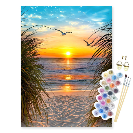 NPCSWXQ Paint by Numbers Kit for Adults Beginners, Beach Sunset Oil Acrylic Painting Crafts Number Artist Paint Kit for Home Wall Bedroom Study or Office Decor Gift 16x20Inch NPCSWXQ