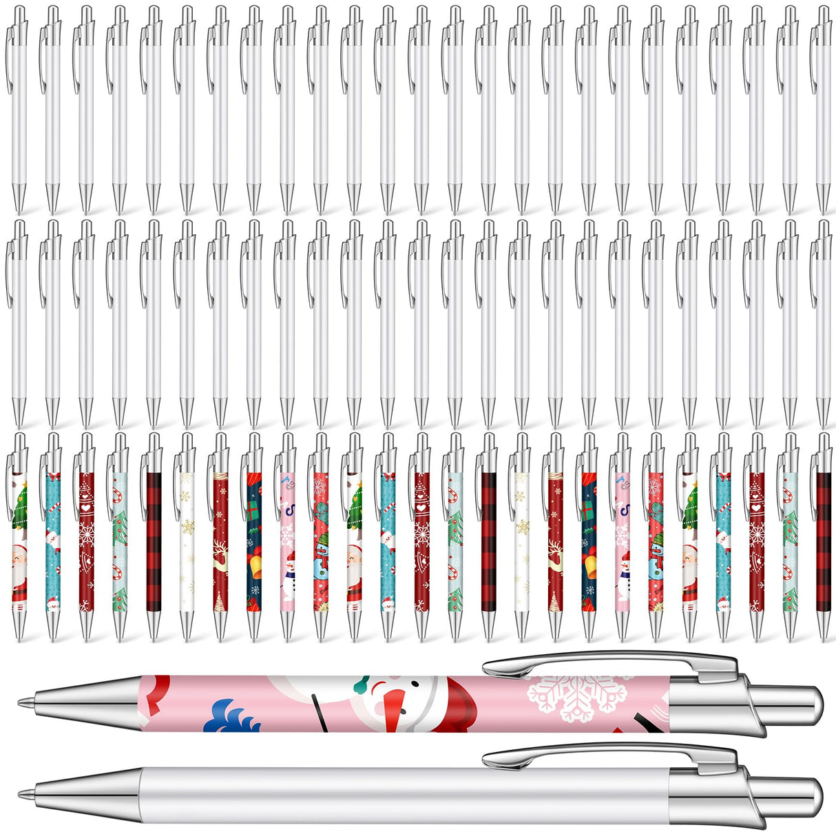 Yexiya Sublimation Pens Blank Heat Transfer Pen Sublimation Ballpoint Pen with Shrink Wrap White Aluminum Customized Clip Pen School Supplies for Christmas Office School Stationery Supplies (50 Pcs) Yexiya