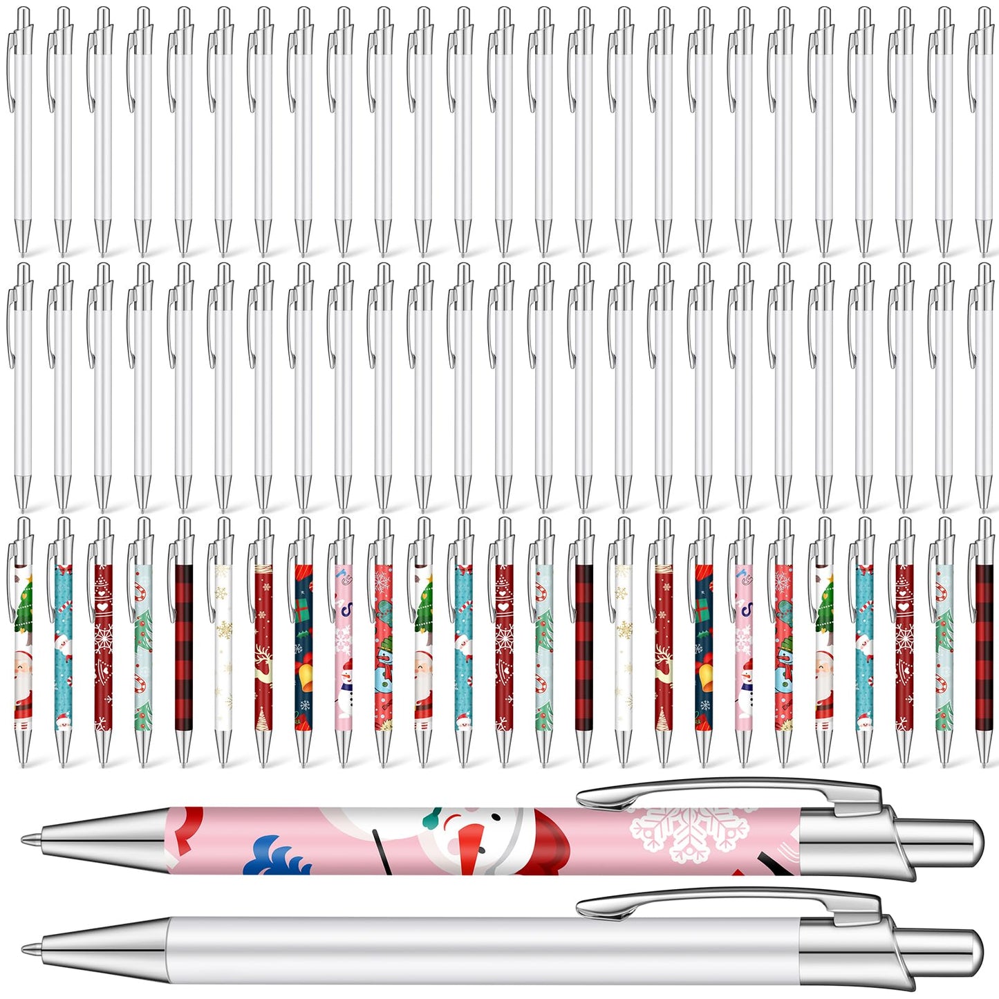 Yexiya Sublimation Pens Blank Heat Transfer Pen Sublimation Ballpoint Pen with Shrink Wrap White Aluminum Customized Clip Pen School Supplies for Christmas Office School Stationery Supplies (50 Pcs)