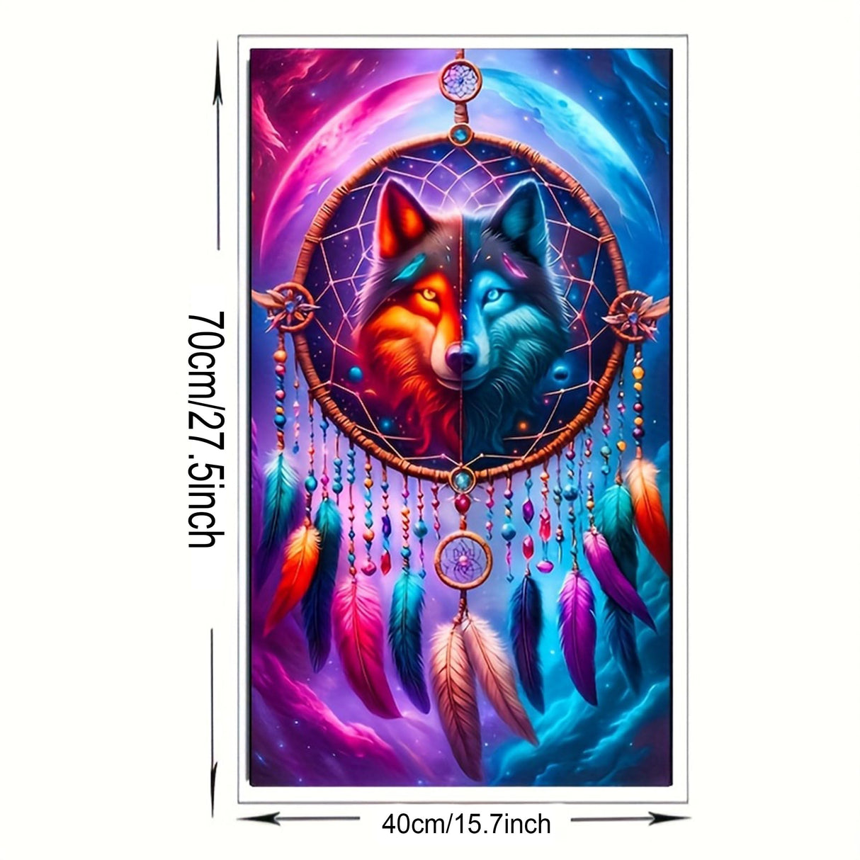 KUFWKEY Dreamcatcher Wolf 5D DIY Diamond Painting Kit for Adults,Full Round Drill Diamond Mosiac Embroidery Art,Animal Diamond Art Kits for Home Decor,Large Size 15.7x27.5 inch KUFWKEY