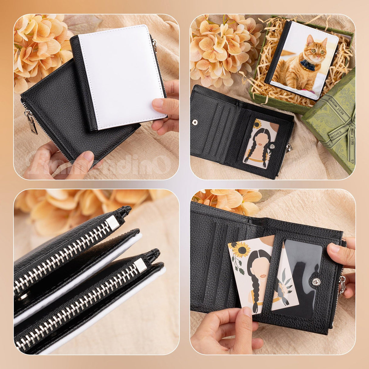 Framendino, 2 Pack Sublimation Wallet PU Leather Heat Transfer Card Holder Sublimation Bank Zipper Snap Wallet for Women Men Framendino