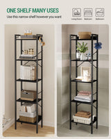 Hzuaneri Bookshelf, Book Shelf, Industrial Bookcase with 2 Hooks, Coner Shelf Storage Organizer for Home Office, Living Room, Bedroom, Kitchen, 5-Tier Black BC10504B Hzuaneri