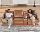 AMERLIFE Single Left Power Recliner Sofa, Reclining Sectional Sofa with Console, 5 Seats L Shaped Couch with Cup Holder& Charging Socket, Leather Modular Sofa for Living Room AMERLIFE