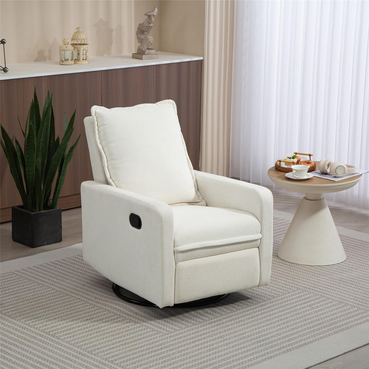 LITVZ Manual Swivel Rocking Recliner for Adults, Small Plush Wall Hugger Reclining RV Chair, 270° Glider Swivel Recliner Chair with Foot Rest for Nursery, Living Room and Small Places (White) LITVZ