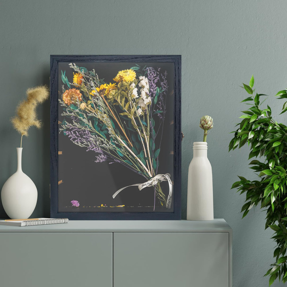 FramePro Shadow Box Frame Display Case 11x14 with Removable Shelves, Deep Memory Box Trinket Knick Knack Shelf Cabinet for Collector, Keepsake Coins Military Medals Wedding Flowers Black FramePro