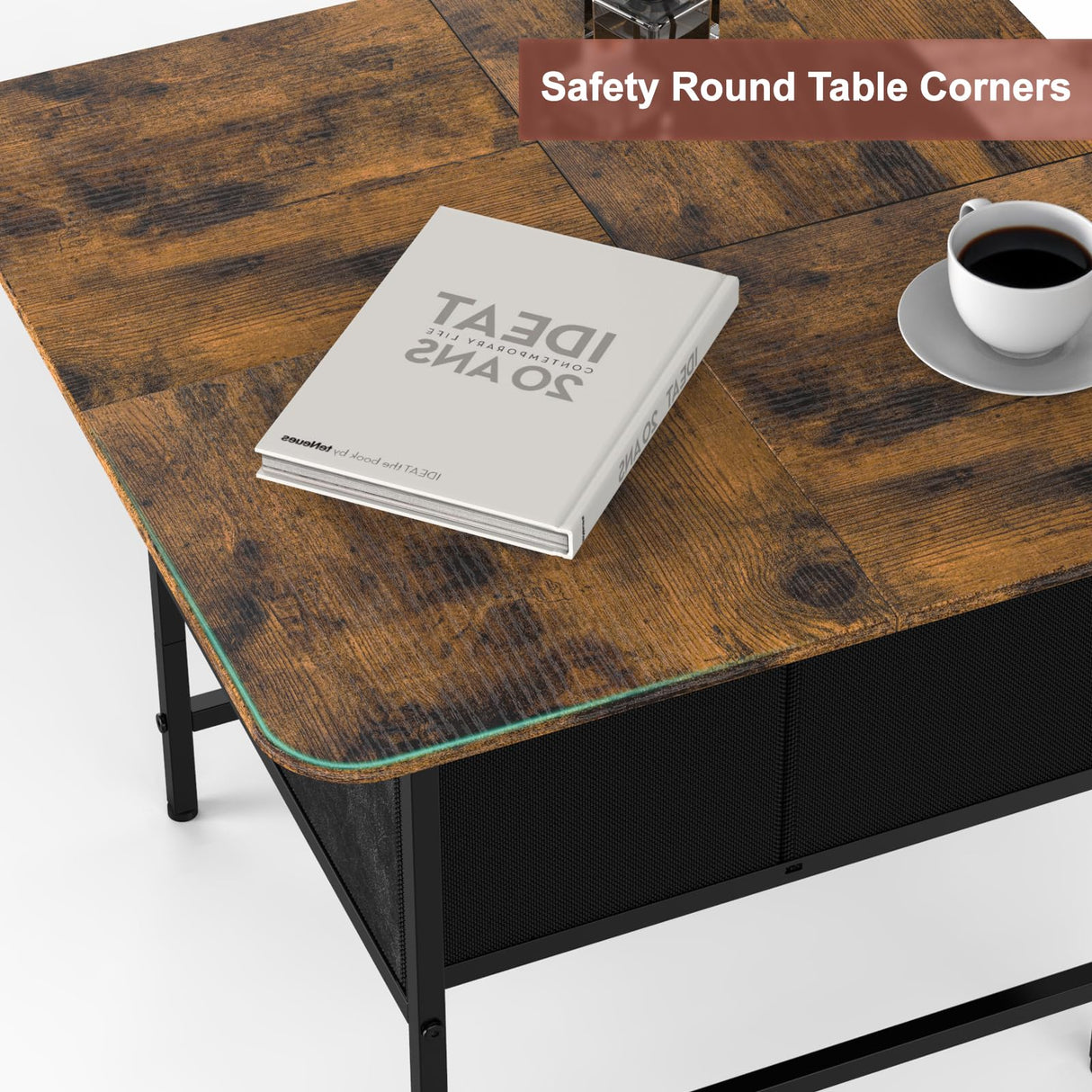 Shinoske Square Coffee Table with Storage Drawer,Small Coffee Tables for Living Room,2-Tier Farmhouse Center Table with Round Corners for Small Space,Small Apartment,Office,Rustic Brown Shinoske