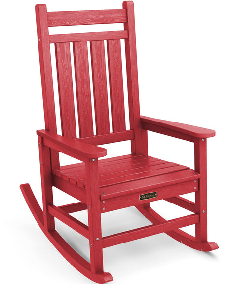 SERWALL Oversized Rocking Chair, Outdoor Rocking Chair Set for Adults, All Weather Resistant Porch Rocker for Lawn Garden, Red SERWALL
