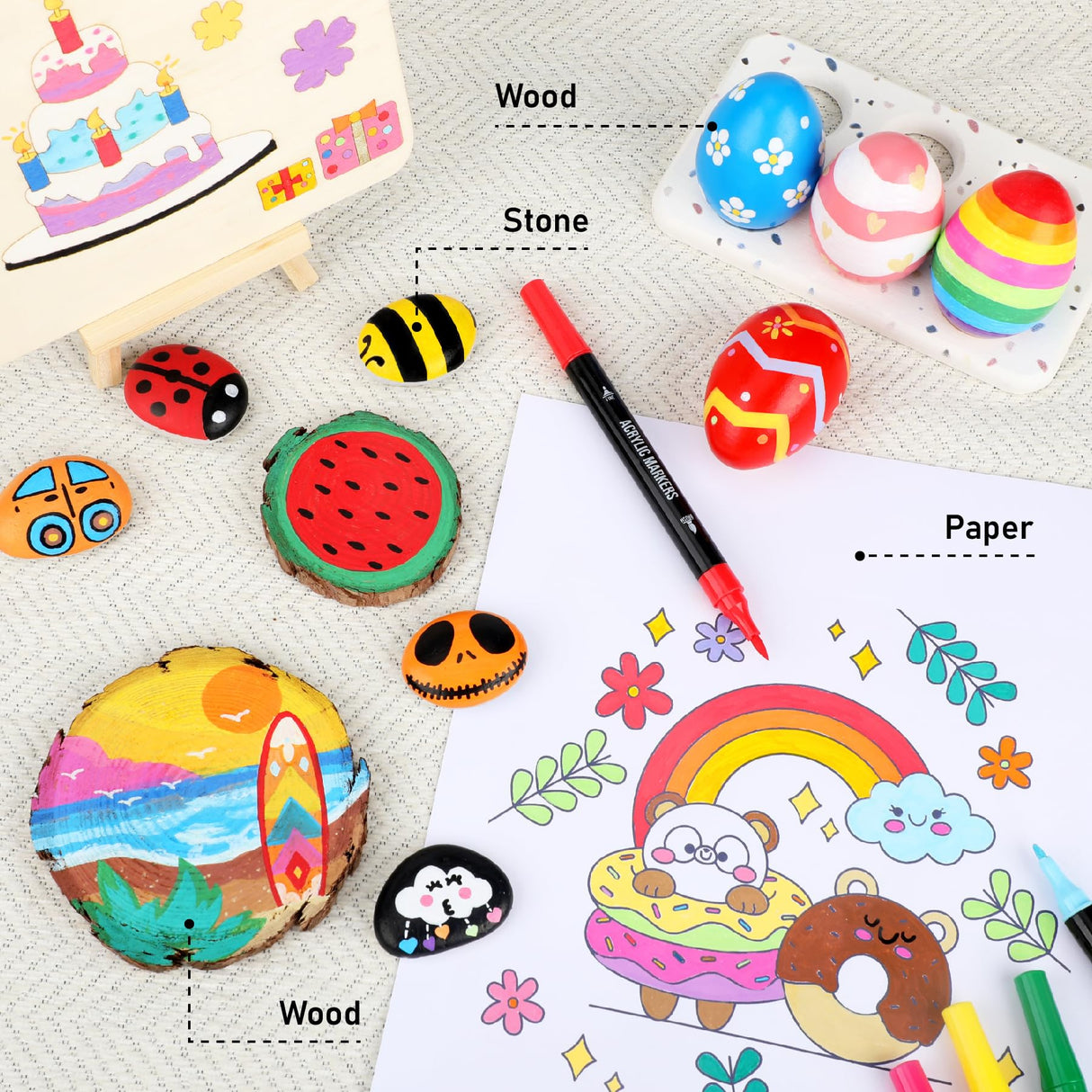 Pagather 48 Colors Acrylic Paint Markers, Dual Tip with Fine Tip and Brush Tip Pens for Stone, Wood, Calligraphy, Canvas, Ceramic, Metal, Glass, Rock Painting, DIY Crafts Pagather