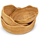 3 Pack Natural Rattan Round Fruit Basket Bowls,Rattan Bread Basket,Woven Serving Basket Bowls,Organizing Handmade Rattan Storage Baskets for Kitchen, Home, set of 3 Size JINSHIYANG