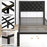 HISOFT Twin Bed Frame with Upholstered Button Tufted Headboard, Bed Frame Platform Metal Slats Support, Under Bed Storage, No Box Spring Needed, Noise-Free, Easy Assembly, Black HISOFT