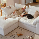 Vorthio Cloud Couch Sectional 110.2'' Oversized Modular Deep Seat Sofa L Shaped Comfy White Cloud Couch with Washable Cover for Living Room 3 Seater with 1 Ottoman Vorthio