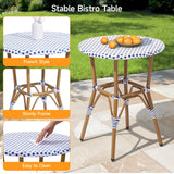 3 Piece French Wicker Bistro Set, Patio Bistro Set with Table and 2 Dining Chairs, All Weather ‎Outdoor ‎Bistro Set with Aluminum Frame, Outdoor Patio Set for Patio Porch Cafes Yard, Navy and White Dovov