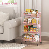 TOOLF 4 Tier Rolling Utility Cart - Durable Metal Design Pink Utility Cart, Storage Trolley on Wheels with 3 Hooks, Perfect for Kitchen, Bathroom & Laundry Room Organization TOOLF