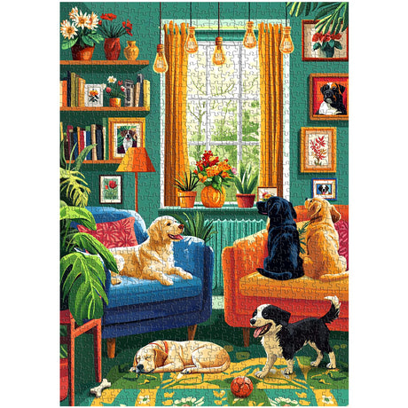 PICKFORU Dog Puzzles for Adults 1000 Pieces, Vintage Puppy Jigsaw Puzzle Houseplant，Unique Living Room Puzzle as Home Art PICKFORU