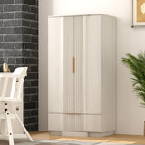 Brafab Armoire Wardrobe Closet, Modern 64.2" Freestanding Closet Wardrobe Cabinet with Drawer and Hanging Rail, Fluted Carved Wooden Storage Cabinet with Shelve for Bedroom, White Brafab
