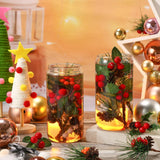 Panelee 48 Pcs Christmas Artificial Pine Picks Floral Pine Cones Sprays Wreath Christmas Decorations Berry Stem Branches with Holly Leaves for Xmas Tree Christmas Winter Holiday Panelee