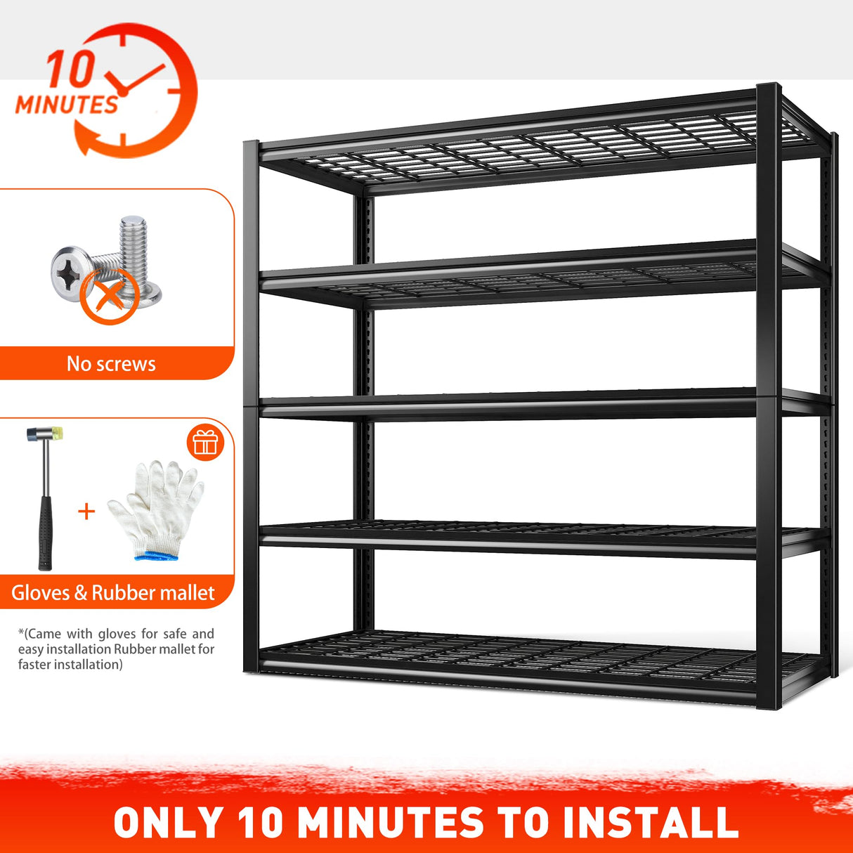 REIBII 48.2" W Garage Shelving 3000LBS Storage Shelves Heavy Duty Shelving Unit Adjustable Metal Shelves for Storage Rack 5 Tier Garage Storage Shelves Industrial Shelf Utility Rack, 2 Pack REIBII