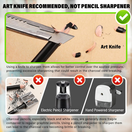 KALOUR Professional Charcoal Pencils Drawing Set -12 Pieces Soft, Medium and Hard Charcoal Pencils for Drawing, Sketching, Shading, Artist Pencils for Beginners & Artists KALOUR
