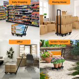 Folding Hand Truck, 500 LB Heavy Duty Luggage Cart, Utility Dolly Platform Cart with 6 Wheels & 2 Elastic Ropes for Luggage, Travel, Moving, Shopping, Office Use, Black TROOZY