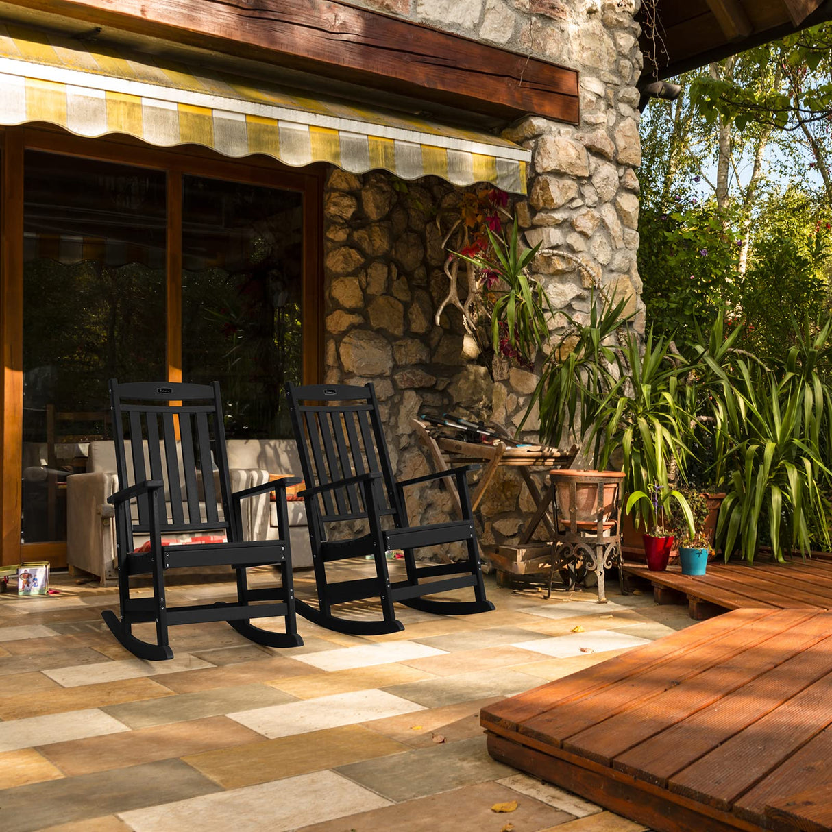 FUNBERRY Patio Rocking Chairs Set of 2,Poly Lumber Rocker,All Weather Rocking Chair Outdoor,High Back Porch Rocker,Cracker Barrel Rocking Chairs for Porch,360lbs FUNBERRY